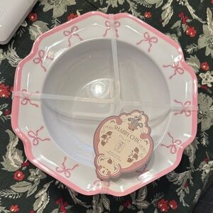 Shabby Chic Pink Ribbon Accent Bowl melamine 4 piece set bowls NWT